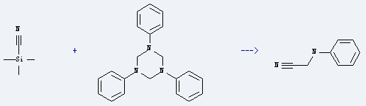 Acetonitrile, anilino- (8CI) is prepared by reaction of 1,3,5-triphenyl-[1,3,5]triazinane with trimethyl-silanecarbonitrile.